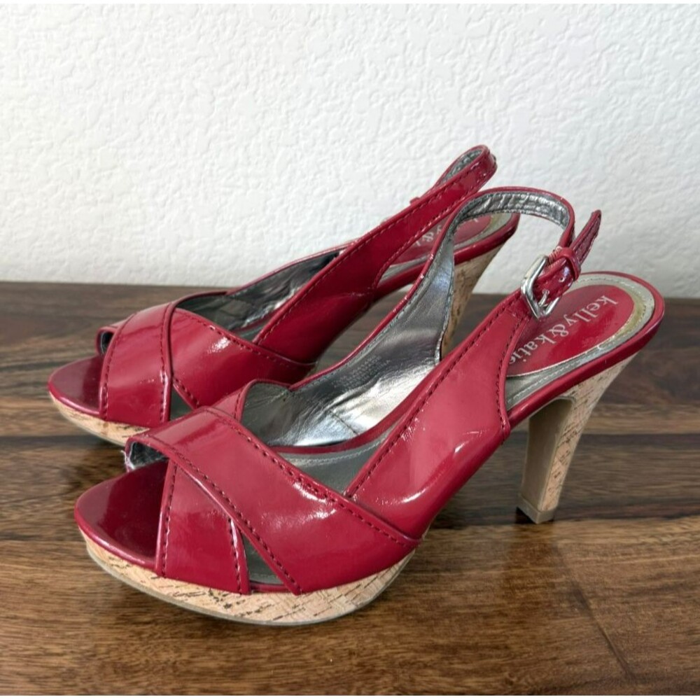 Kelly & Katie Red Patent leather Open Toe cork Heels US 7.5 Women